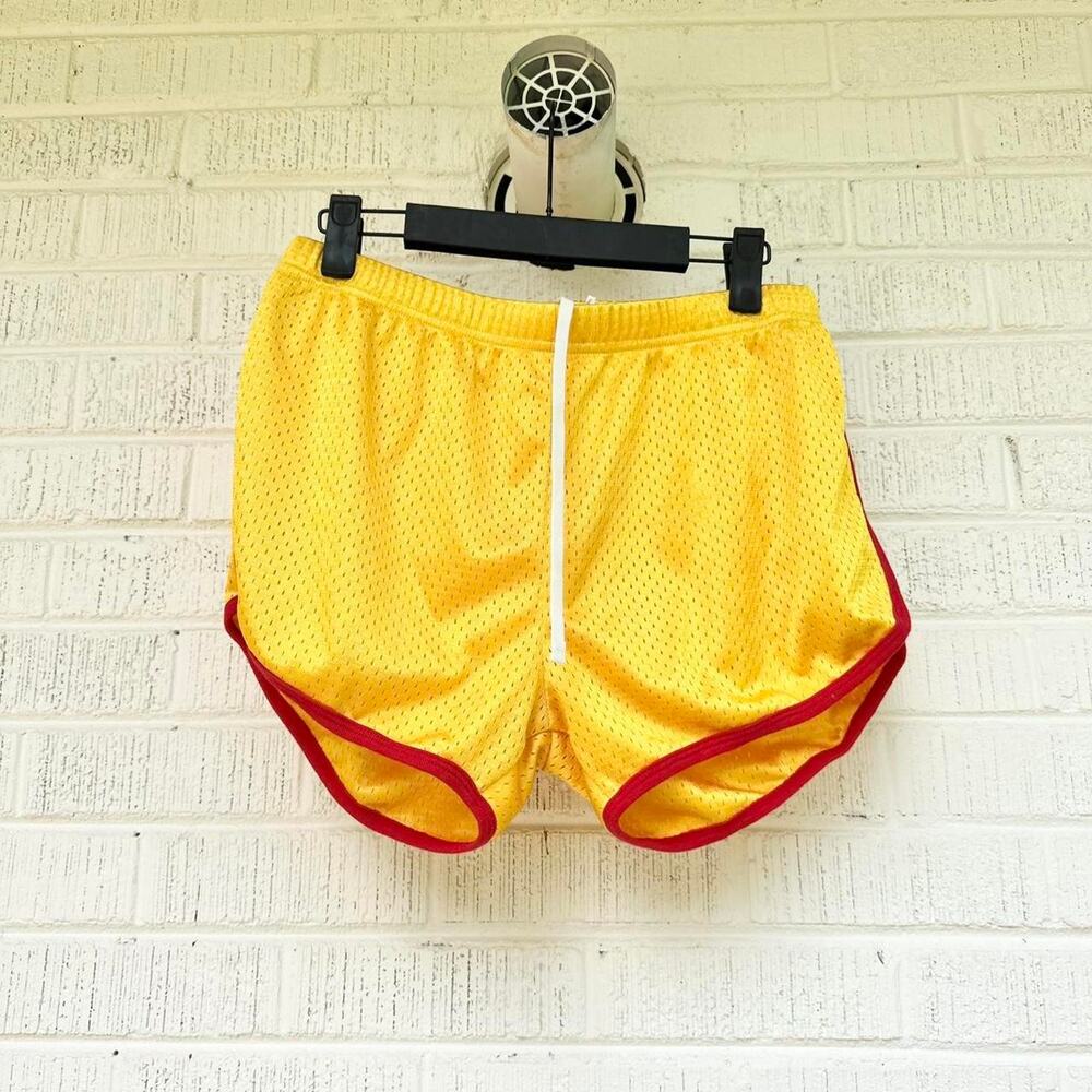 Vintage Y2K Impact Yellow Red Trim Mesh Shorts